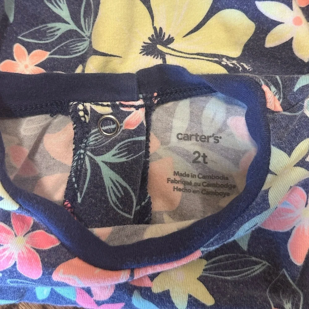 Carter’s Navy Floral Romper Tropical Print Short Sleeve One-Piece Toddler 2T